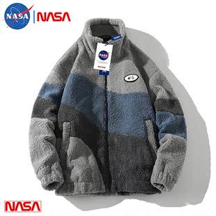 奥特莱斯NASA联名潮牌冬季男士时尚保暖羊羔毛外套休闲棉衣