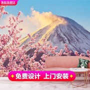 日式樱花背景墙纸富士山风景寿司店壁纸网红拍照自拍馆剧本杀壁画