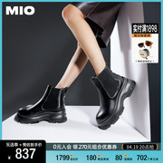mio米奥2023年冬季高跟中筒烟筒，靴英伦风，简约复古切尔西靴女靴