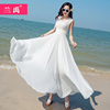 2024白色雪纺连衣裙女夏季气质三亚大摆长裙，海边度假沙滩裙