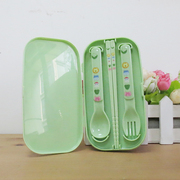 美国进口小绿芽儿童餐具筷子勺子叉子三件套装外带便携收纳盒