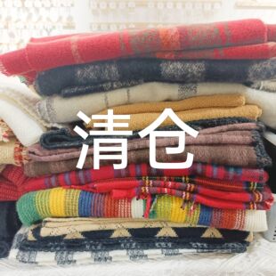 冬季围巾针织围脖格纹毛线，防寒加厚大版围巾，中国红网红款复古