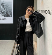黑色短款pu小皮衣外套女2023年春秋韩版时尚，复古咖色夹克上衣
