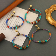 原创设计藏式彩尼泊尔编织手链民族风女古韵个性铃铛手绳藏族手串
