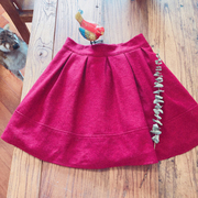 n2复古气质暗红色学院风，秋冬毛呢显瘦松紧，腰伞裙甜美短裙半身裙
