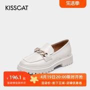 kisscat接吻猫春秋款牛皮，松糕厚底乐福鞋，圆头单鞋女ka21177-50