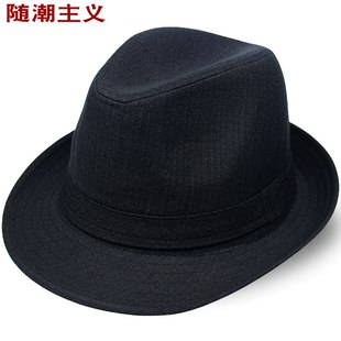 礼帽男中老年人春夏季英伦爵士帽中年绅士帽黑色小礼帽男士礼帽
