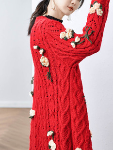 大红色毛衣外套女2023冬季大码女装高端轻奢羊毛针织开衫胖MM长款