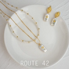 Route42原创小雏菊花朵925纯银耳环巴洛克珍珠锁骨项链套装复古