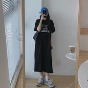 韩国夏装宽松大码字母短袖T恤女中长款过膝连衣裙懒人裙超长