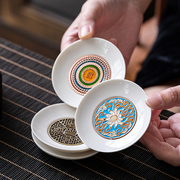 远舍珐琅彩陶瓷杯垫创意，黑陶隔热垫子茶杯托，底座家用功夫茶道配件