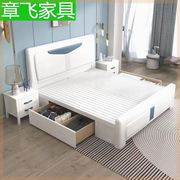 全实木床白色现代简约双人大床主卧储物床卧室压纹高箱床出租房床