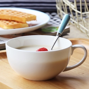 带盖牛奶杯燕麦碗麦片杯，陶瓷早餐杯大容量，带把可爱水杯骨瓷杯子勺