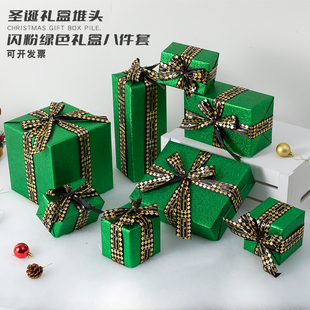 圣诞礼盒金色礼物盒子，堆头闪金粉，圣诞节盒装饰品美陈橱窗摆件