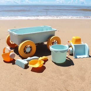 儿童海边沙滩车玩具套装决明子，宝宝拖车海滩挖沙铲子，玩沙子桶工具