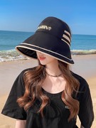 可折叠空顶渔夫帽夏季女款超大帽檐遮阳帽沙滩防紫外线遮脸太阳帽