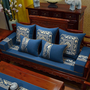 新中式坐垫红木沙发垫带靠背，古典实木椅垫靠垫，套罗汉床垫子五件套