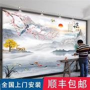 中式电视机背景墙壁纸客厅3d立体墙贴自粘山水，墙布装饰影视墙壁画
