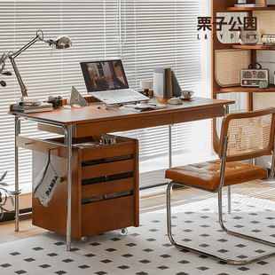 书房复古家用客厅台式工作台栗子公园电脑书桌实木办公桌写字台
