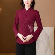 中式修身立领衬衫女长袖2023外穿衬衣妈妈装气质高端旗袍上衣