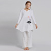  棉麻禅修服长袖秋冬民族白色瑜伽服女性瑜伽套装 W003