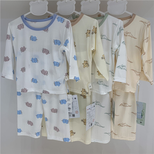 儿童莱赛尔无骨九分家居两件套宝宝夏季超薄空调服套装 居家睡衣