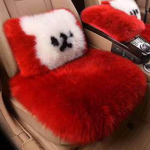 纯羊毛狐狸毛汽车(毛汽车，)坐垫冬季皮毛一体加厚保暖三件套防滑单片车座垫