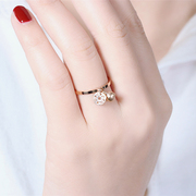 招财铜钱铃铛钛钢戒指镀18K玫瑰金情侣戒子食指戒尾戒女个性设计