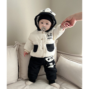 婴幼儿棉服冬装夹棉加厚熊猫棉衣男女宝宝保暖外套棉裤子2件套装