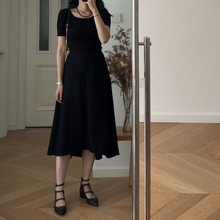 夏装 法式优雅赫本风中高腰半身裙过膝黑色中长裙 0.39