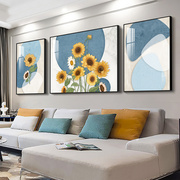北欧风格客厅装饰画现代简约沙发背景墙挂画抽象向日葵三联画壁画