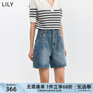 lily2024夏女装(夏女装)复古休闲通勤款百搭高腰，显瘦a字阔腿牛仔短裤