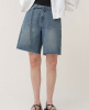 韩国大码女装2024春装时尚系扣后松紧系带宽腿牛仔短裤特