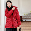 红色羽绒服女白鸭绒2022冬季加厚休闲韩版连帽时尚保暖外套