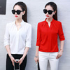高货2024韩版纯色薄款长袖，春秋女式衬衫，打底宽松显瘦红色女雪