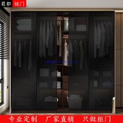 钢化透明玻璃门定制衣柜，推拉门极窄框黑色移门，茶色衣橱柜门滑动门