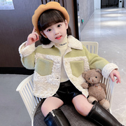 女童秋冬羊羔毛外套(毛外套，)2023洋气时髦儿童女宝宝加绒加厚冬装棉衣