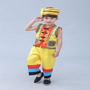 傣族儿童服装男童少数民族舞蹈，服佤族葫芦丝小男孩，表演出服饰