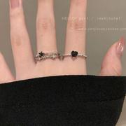 甜酷风黑色锆石星星戒指，女轻奢高级感爱心食指，戒时尚个性套装指环
