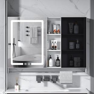 太空铝浴室镜柜挂墙式单独卫生间智能镜子厕所玻璃门镜箱带收纳架