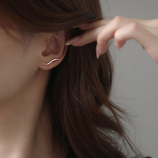 925纯银流线耳钉，女小众设计感夏季耳环2022年潮耳饰