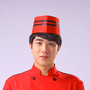 厨房布帽餐厅快餐店厨师帽子男黑红白色红边船帽酒店女Z工作帽透