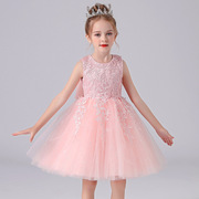 2024夏季款儿童礼服裙，粉色花童装洋气背心，公主裙女孩走秀表演服装