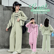 女童运动套装卫衣卫裤韩版洋气，2024春秋款休闲儿童大童三件套