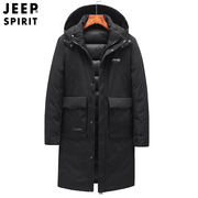 jeep吉普棉衣男长款羽绒棉服，2023冬季中年，过膝加厚保暖棉袄外