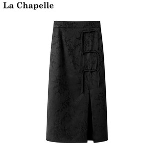 拉夏贝尔/La Chapelle秋季提花半身裙女新中式国风开叉中长裙