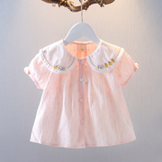 童装女宝宝夏装短袖衬衫3岁女童娃娃领薄款衣服婴幼儿粉色上衣潮