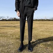 黑色西裤男直筒宽松韩版潮流修身显瘦小脚垂感休闲九分西装裤套装