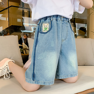 女童牛仔裤夏季2024外穿夏装，童装儿童裤，子女大童短裤五分裤薄