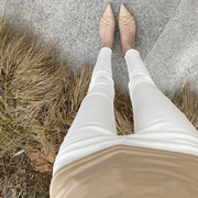 白色牛仔裤女高腰2024春季长裤，紧身弹力大码，九分小脚铅笔裤子